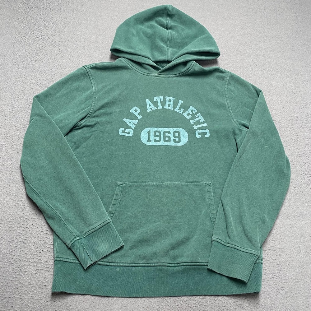 Gap Hoodie Sweatshirt Mens Medium Green Fleece Pullover Gap Athletic 1969 Logo